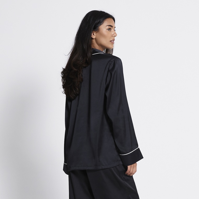 Satin pj shirt "Marina" Black